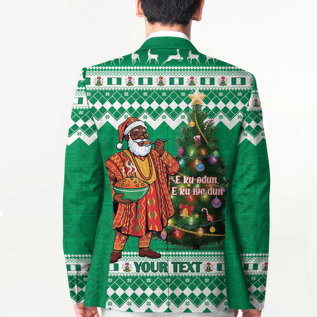 Personalized Nigeria Christmas Blazer Black Santa With Jollof Rice - Wonder Print Shop