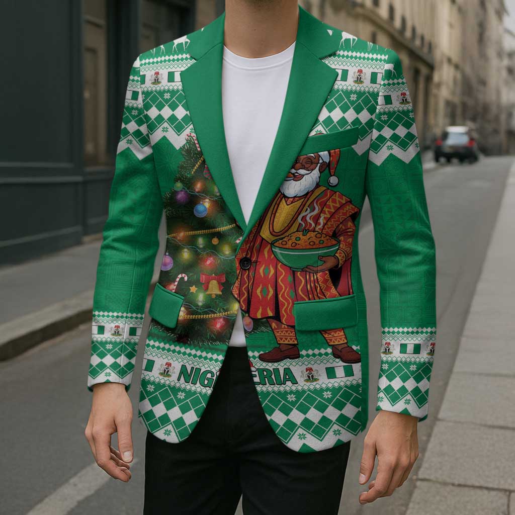 Personalized Nigeria Christmas Blazer Black Santa With Jollof Rice - Wonder Print Shop