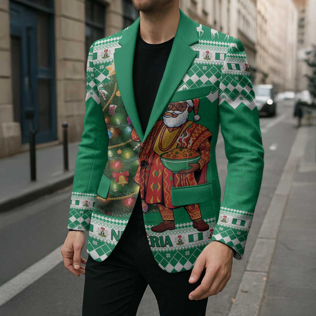 Personalized Nigeria Christmas Blazer Black Santa With Jollof Rice - Wonder Print Shop