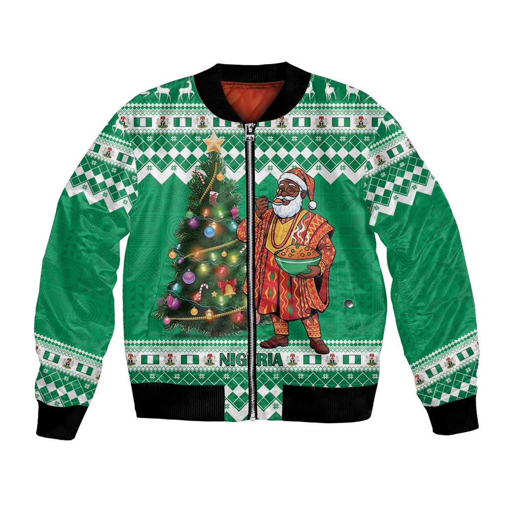 Personalized Nigeria Christmas Bomber Jacket Black Santa With Jollof Rice - Wonder Print Shop