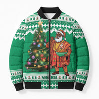 Personalized Nigeria Christmas Bomber Puffer Jacket Black Santa With Jollof Rice - Wonder Print Shop