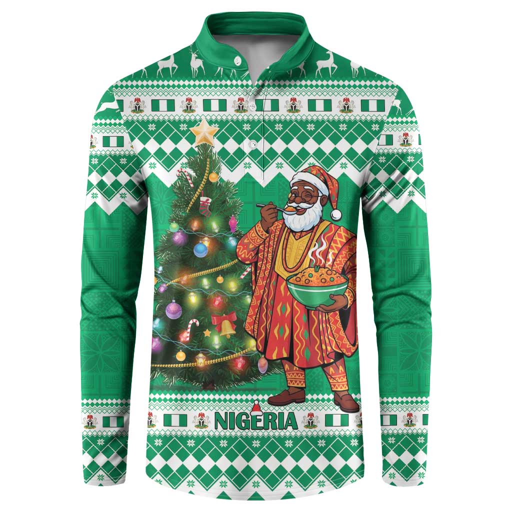 Personalized Nigeria Christmas Button Sweatshirt Black Santa With Jollof Rice - Wonder Print Shop