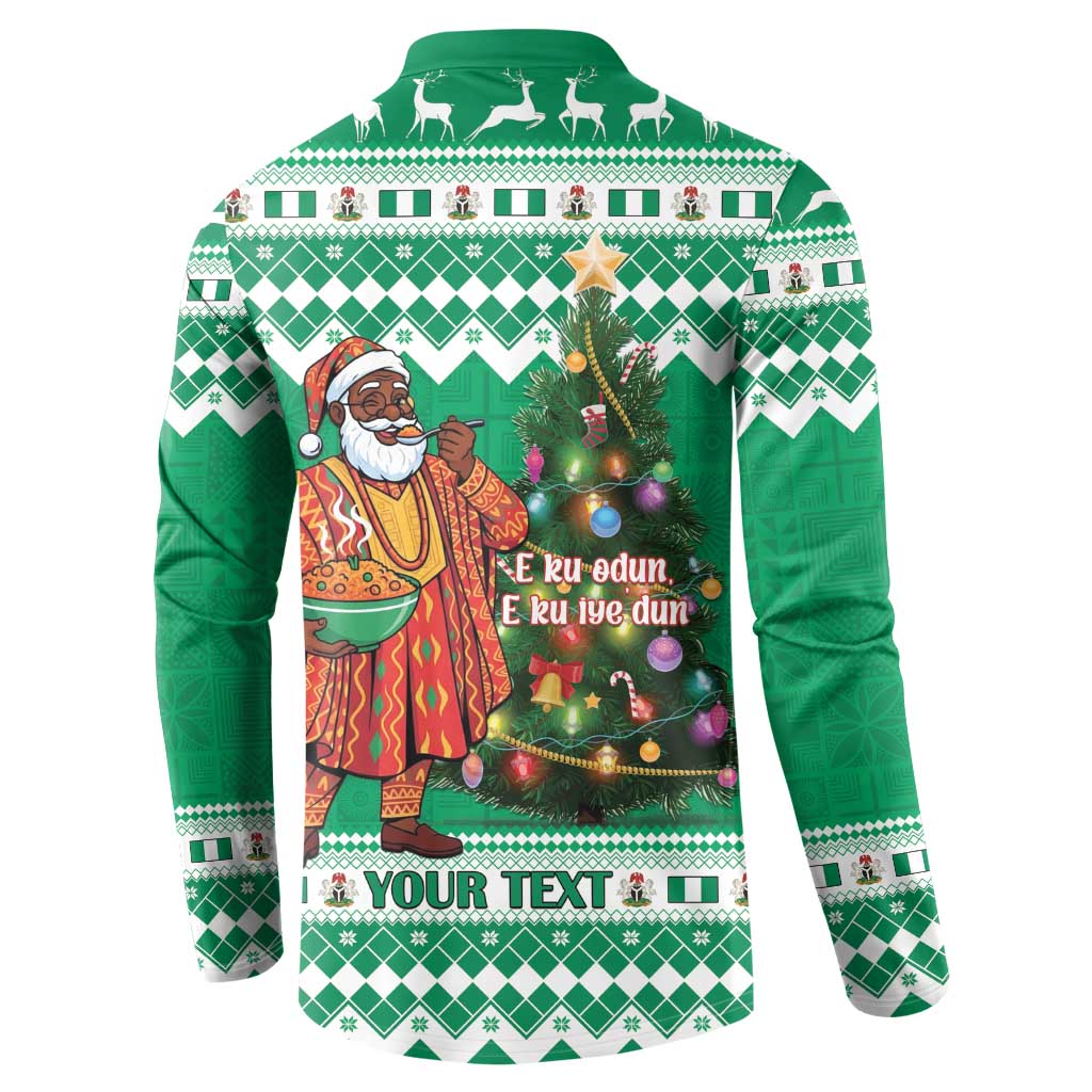 Personalized Nigeria Christmas Button Sweatshirt Black Santa With Jollof Rice - Wonder Print Shop