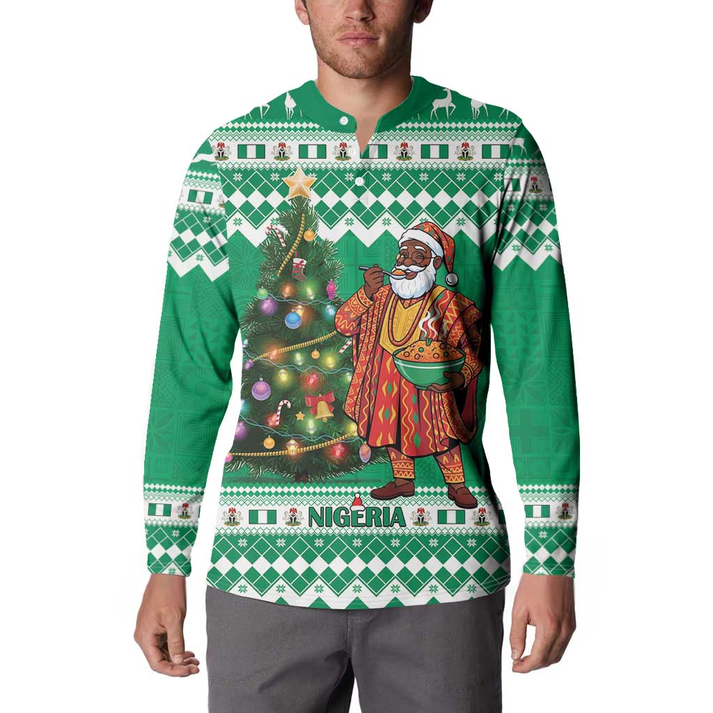 Personalized Nigeria Christmas Button Sweatshirt Black Santa With Jollof Rice - Wonder Print Shop