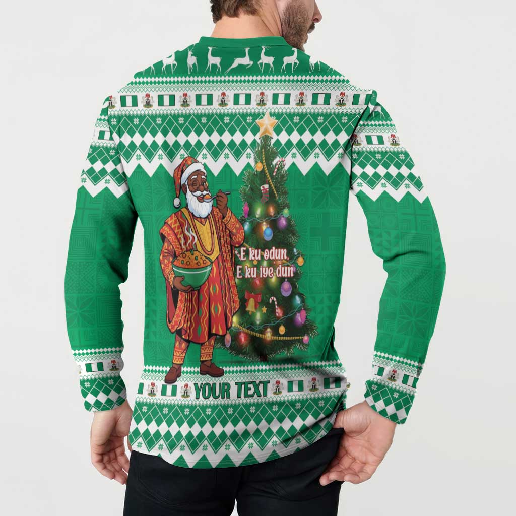 Personalized Nigeria Christmas Button Sweatshirt Black Santa With Jollof Rice - Wonder Print Shop