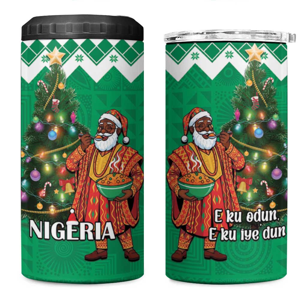 Nigeria Christmas 4 in 1 Can Cooler Tumbler Black Santa With Jollof Rice - Wonder Print Shop