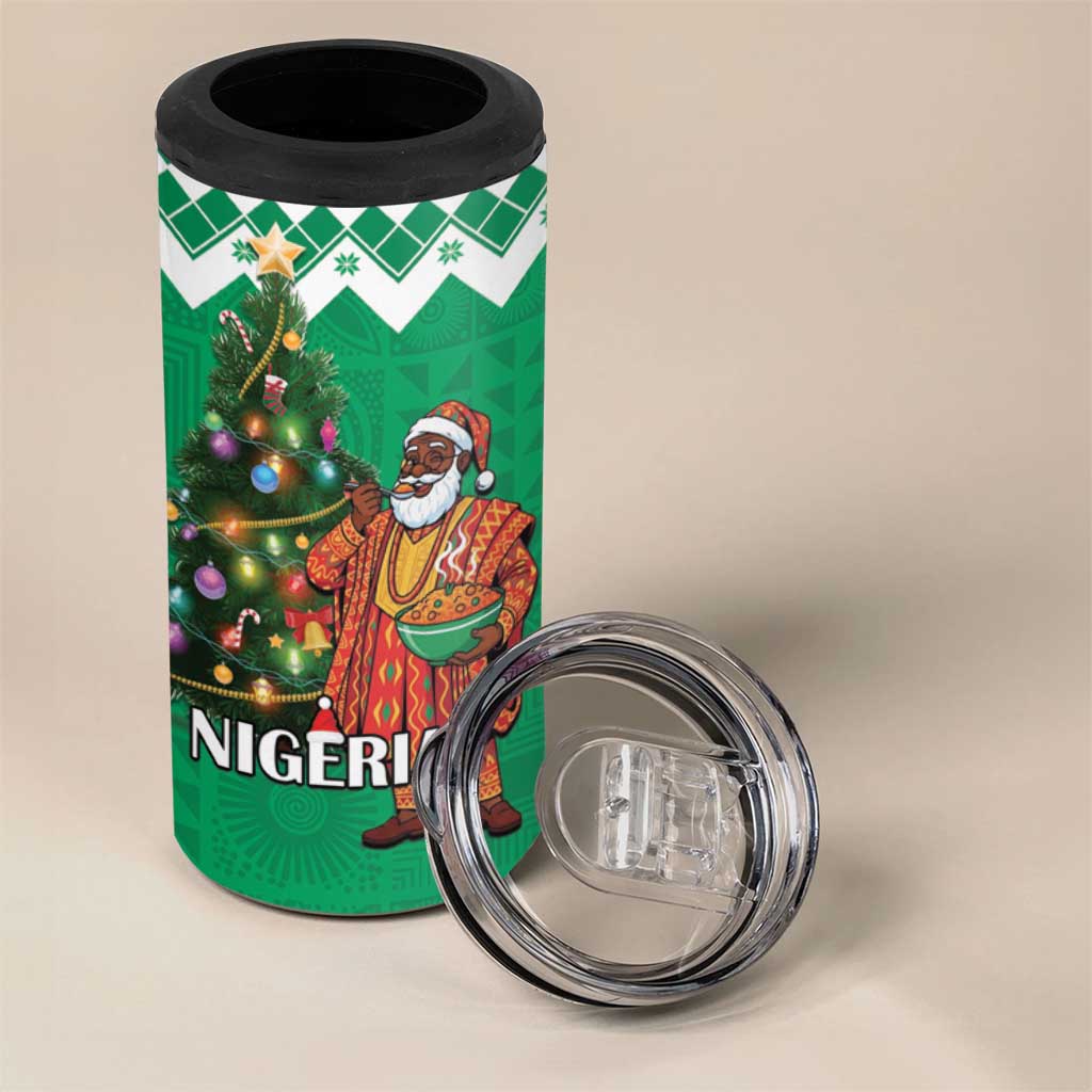 Nigeria Christmas 4 in 1 Can Cooler Tumbler Black Santa With Jollof Rice - Wonder Print Shop