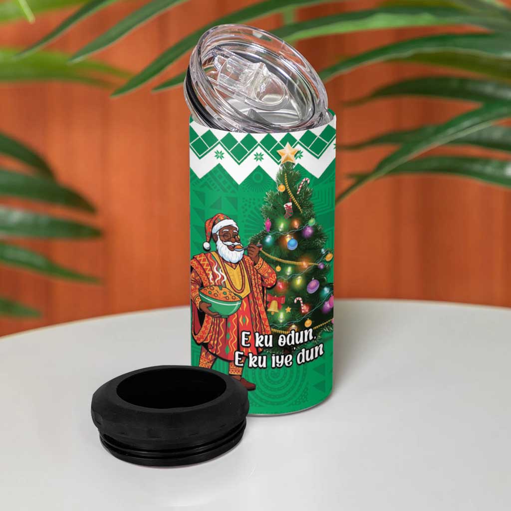 Nigeria Christmas 4 in 1 Can Cooler Tumbler Black Santa With Jollof Rice - Wonder Print Shop