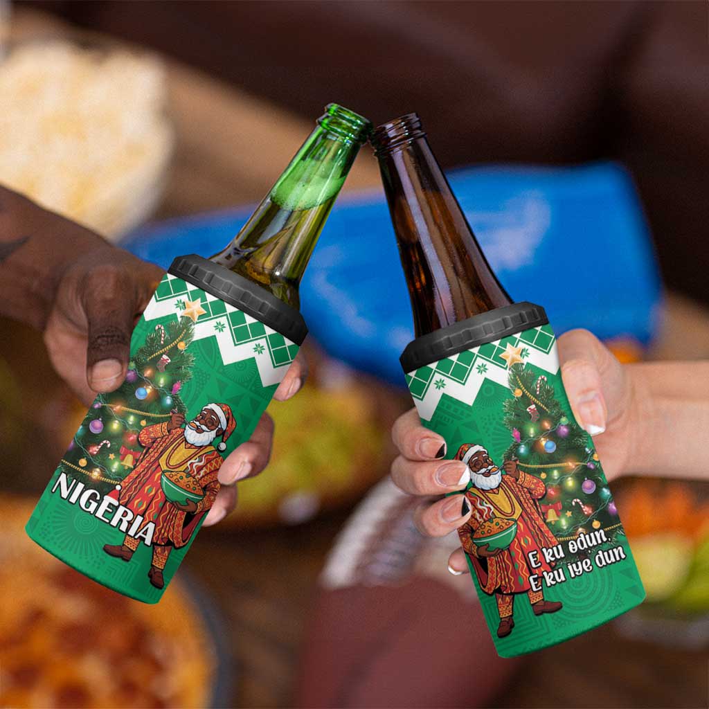 Nigeria Christmas 4 in 1 Can Cooler Tumbler Black Santa With Jollof Rice - Wonder Print Shop