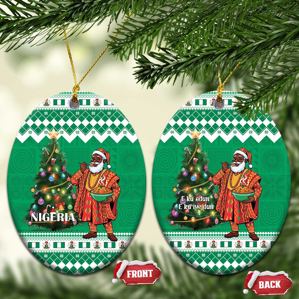 Nigeria Christmas Ceramic Ornament Black Santa With Jollof Rice - Wonder Print Shop