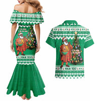 Personalized Nigeria Christmas Couples Matching Mermaid Dress and Hawaiian Shirt Black Santa With Jollof Rice - Wonder Print Shop