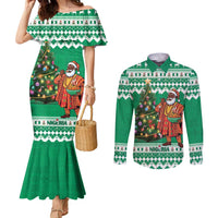 Personalized Nigeria Christmas Couples Matching Mermaid Dress and Long Sleeve Button Shirt Black Santa With Jollof Rice - Wonder Print Shop