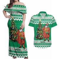 Personalized Nigeria Christmas Couples Matching Off Shoulder Maxi Dress and Hawaiian Shirt Black Santa With Jollof Rice - Wonder Print Shop