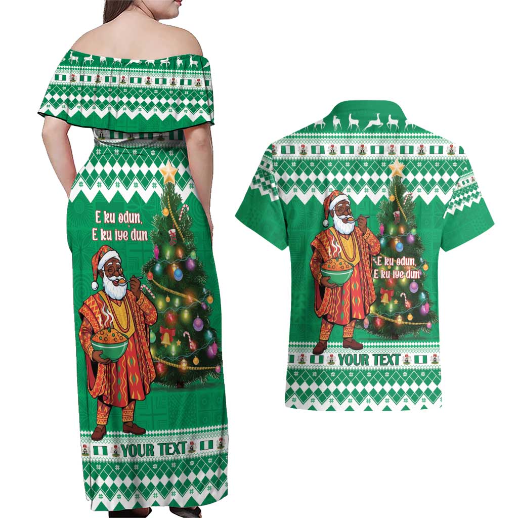 Personalized Nigeria Christmas Couples Matching Off Shoulder Maxi Dress and Hawaiian Shirt Black Santa With Jollof Rice - Wonder Print Shop