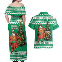 Personalized Nigeria Christmas Couples Matching Off Shoulder Maxi Dress and Hawaiian Shirt Black Santa With Jollof Rice - Wonder Print Shop