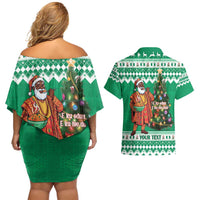 Personalized Nigeria Christmas Couples Matching Off Shoulder Short Dress and Hawaiian Shirt Black Santa With Jollof Rice - Wonder Print Shop