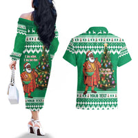 Personalized Nigeria Christmas Couples Matching Off The Shoulder Long Sleeve Dress and Hawaiian Shirt Black Santa With Jollof Rice - Wonder Print Shop