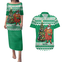 Personalized Nigeria Christmas Couples Matching Puletasi and Hawaiian Shirt Black Santa With Jollof Rice - Wonder Print Shop