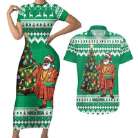 Personalized Nigeria Christmas Couples Matching Short Sleeve Bodycon Dress and Hawaiian Shirt Black Santa With Jollof Rice - Wonder Print Shop