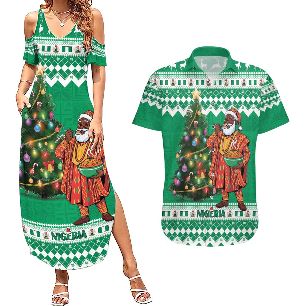 Personalized Nigeria Christmas Couples Matching Summer Maxi Dress and Hawaiian Shirt Black Santa With Jollof Rice - Wonder Print Shop