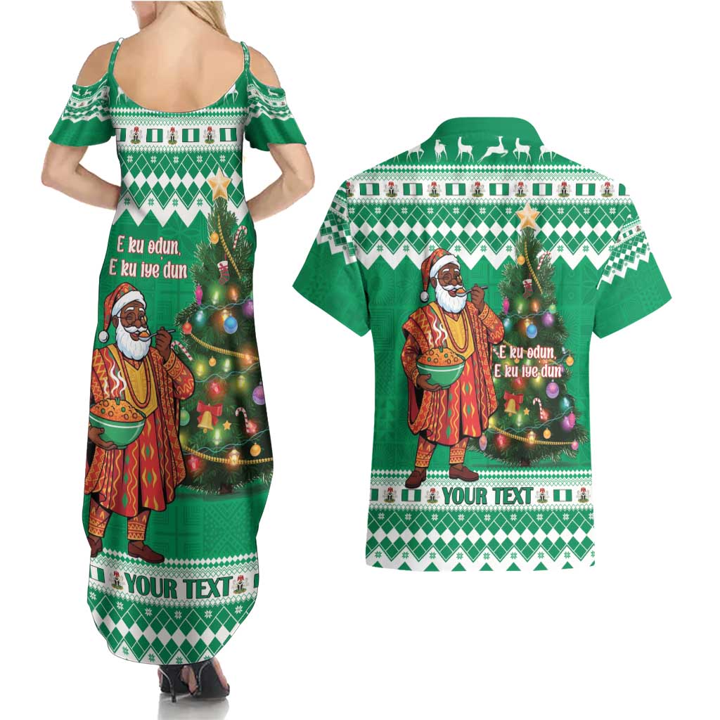 Personalized Nigeria Christmas Couples Matching Summer Maxi Dress and Hawaiian Shirt Black Santa With Jollof Rice - Wonder Print Shop