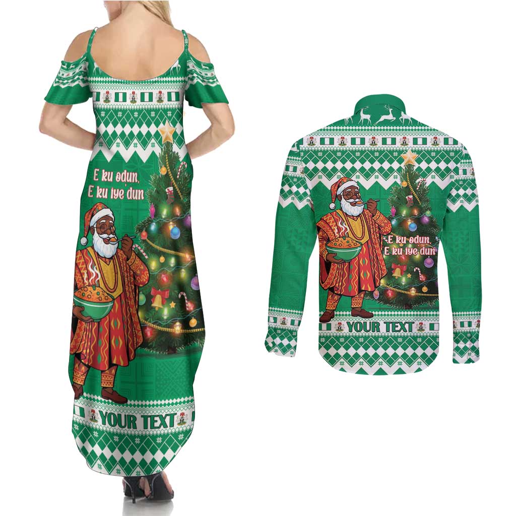 Personalized Nigeria Christmas Couples Matching Summer Maxi Dress and Long Sleeve Button Shirt Black Santa With Jollof Rice - Wonder Print Shop
