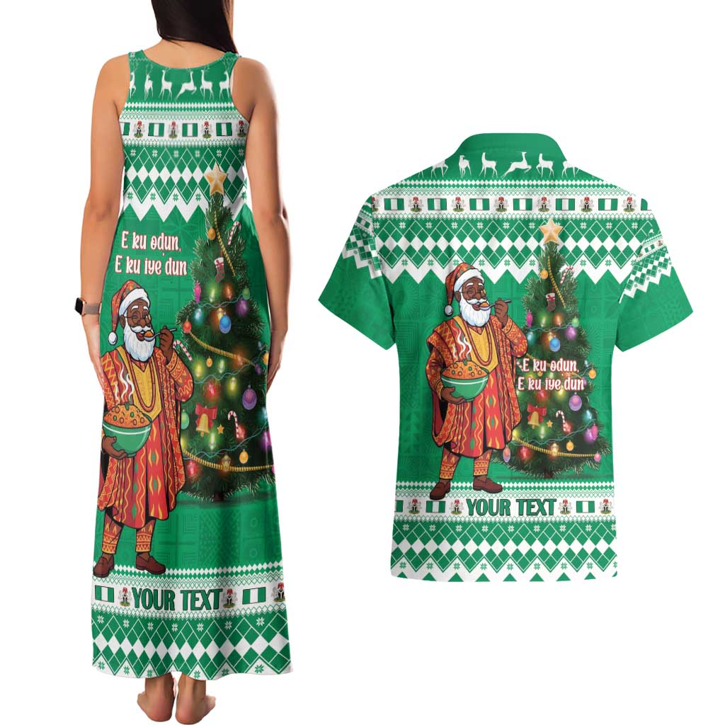 Personalized Nigeria Christmas Couples Matching Tank Maxi Dress and Hawaiian Shirt Black Santa With Jollof Rice - Wonder Print Shop