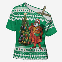 Personalized Nigeria Christmas Cross Shoulder Shirt Black Santa With Jollof Rice - Wonder Print Shop