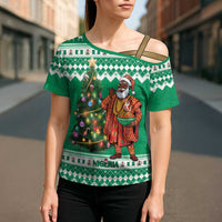 Personalized Nigeria Christmas Cross Shoulder Shirt Black Santa With Jollof Rice - Wonder Print Shop