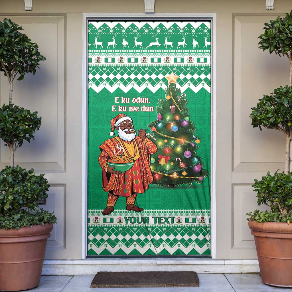 Personalized Nigeria Christmas Door Cover Black Santa With Jollof Rice - Wonder Print Shop