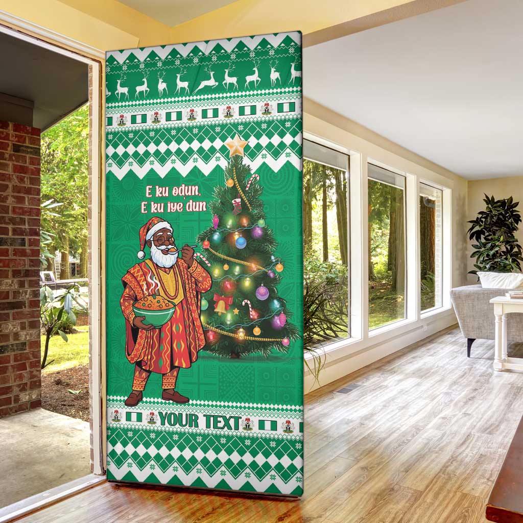 Personalized Nigeria Christmas Door Cover Black Santa With Jollof Rice - Wonder Print Shop