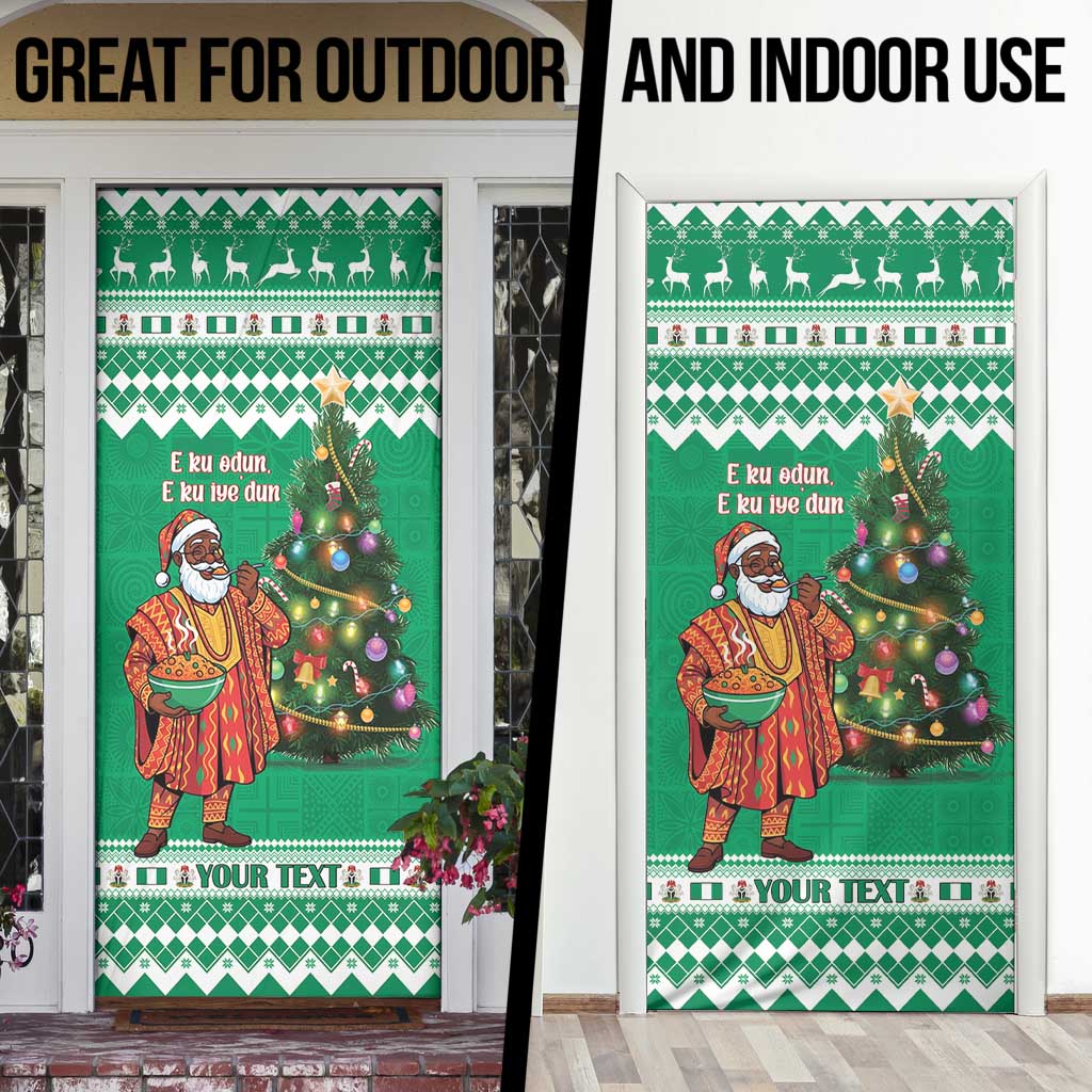 Personalized Nigeria Christmas Door Cover Black Santa With Jollof Rice - Wonder Print Shop