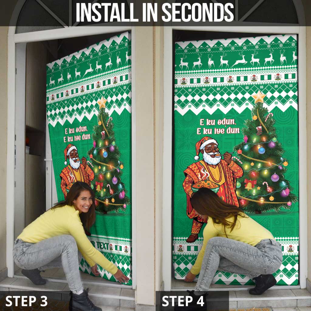 Personalized Nigeria Christmas Door Cover Black Santa With Jollof Rice - Wonder Print Shop