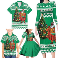 Personalized Nigeria Christmas Family Matching Long Sleeve Bodycon Dress and Hawaiian Shirt Black Santa With Jollof Rice - Wonder Print Shop