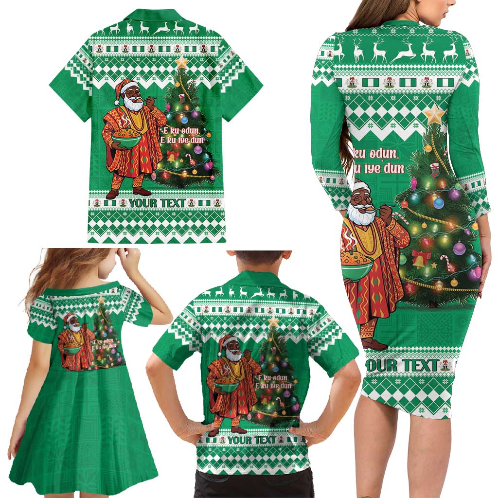 Personalized Nigeria Christmas Family Matching Long Sleeve Bodycon Dress and Hawaiian Shirt Black Santa With Jollof Rice - Wonder Print Shop