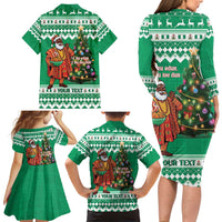 Personalized Nigeria Christmas Family Matching Long Sleeve Bodycon Dress and Hawaiian Shirt Black Santa With Jollof Rice - Wonder Print Shop