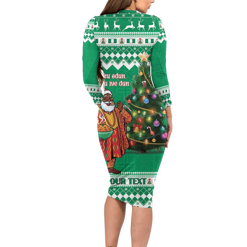 Personalized Nigeria Christmas Family Matching Long Sleeve Bodycon Dress and Hawaiian Shirt Black Santa With Jollof Rice - Wonder Print Shop