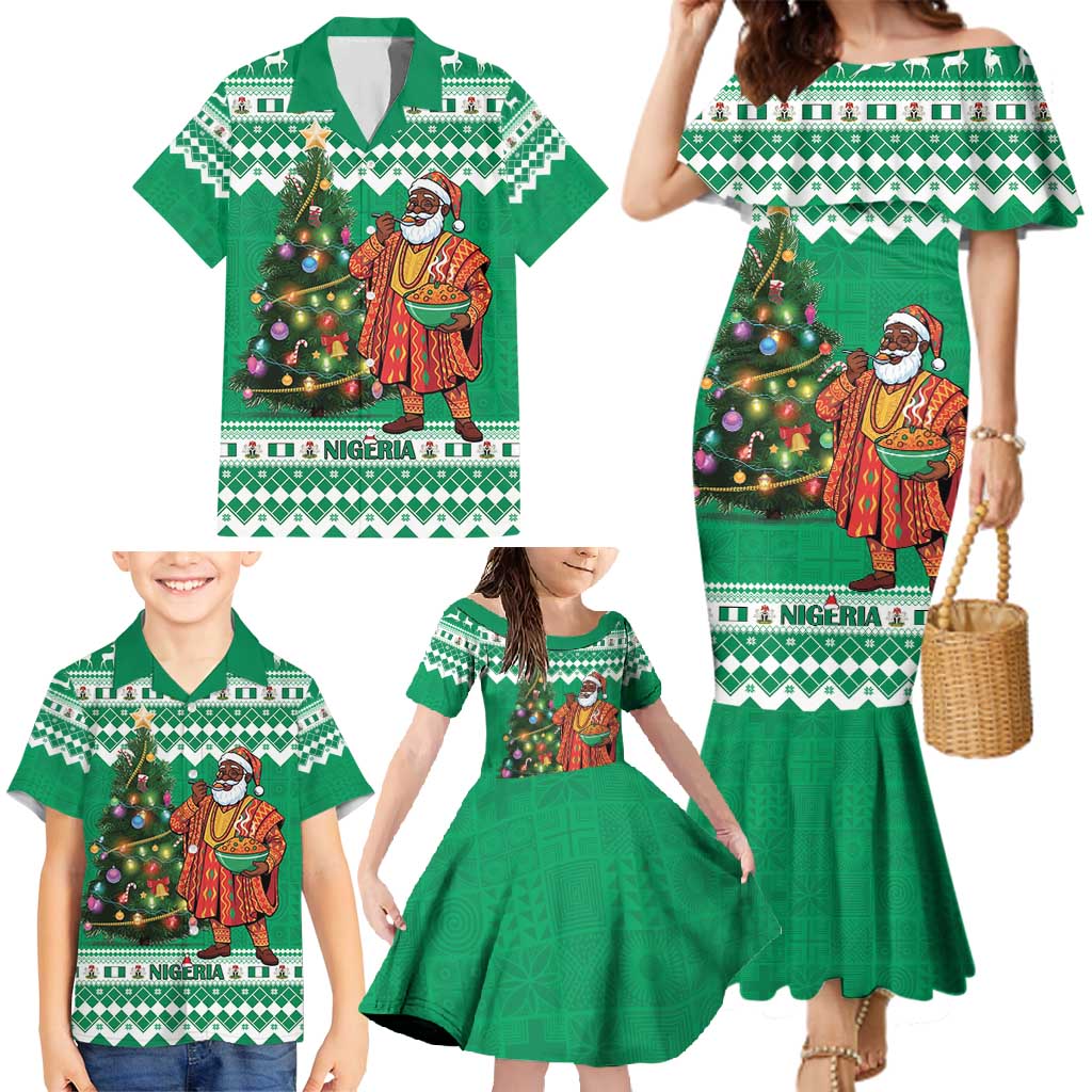Personalized Nigeria Christmas Family Matching Mermaid Dress and Hawaiian Shirt Black Santa With Jollof Rice - Wonder Print Shop