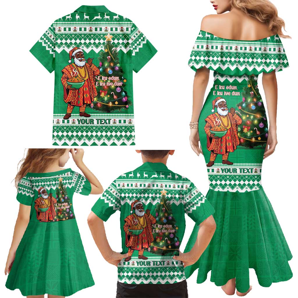 Personalized Nigeria Christmas Family Matching Mermaid Dress and Hawaiian Shirt Black Santa With Jollof Rice - Wonder Print Shop