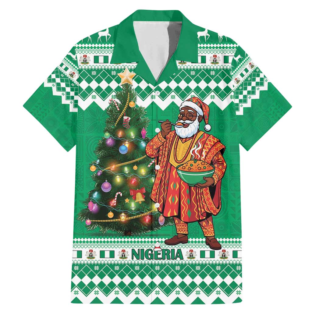 Personalized Nigeria Christmas Family Matching Mermaid Dress and Hawaiian Shirt Black Santa With Jollof Rice - Wonder Print Shop
