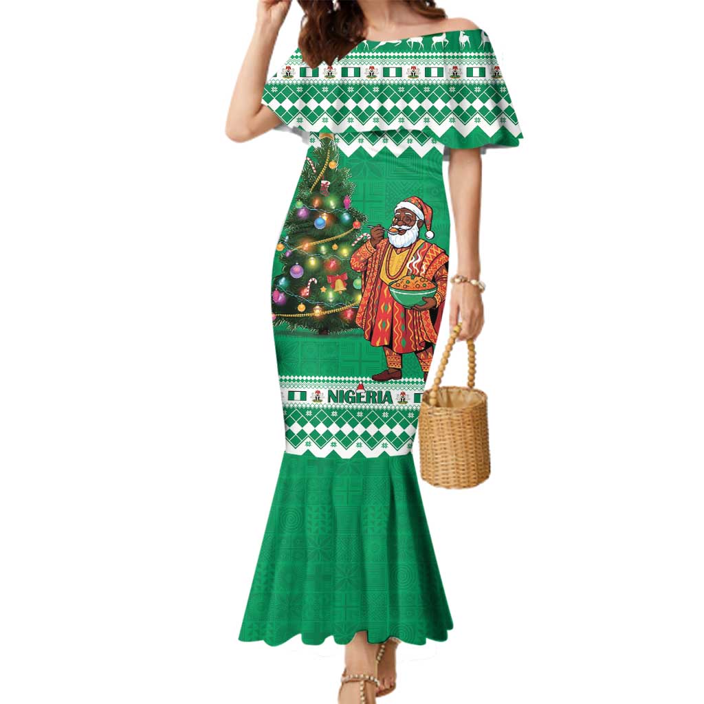 Personalized Nigeria Christmas Family Matching Mermaid Dress and Hawaiian Shirt Black Santa With Jollof Rice - Wonder Print Shop