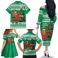 Personalized Nigeria Christmas Family Matching Off The Shoulder Long Sleeve Dress and Hawaiian Shirt Black Santa With Jollof Rice - Wonder Print Shop