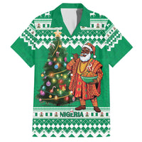 Personalized Nigeria Christmas Family Matching Off The Shoulder Long Sleeve Dress and Hawaiian Shirt Black Santa With Jollof Rice - Wonder Print Shop