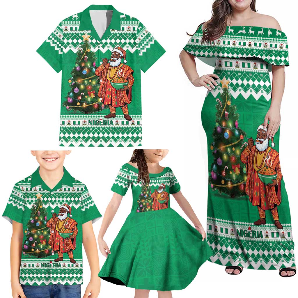 Personalized Nigeria Christmas Family Matching Off Shoulder Maxi Dress and Hawaiian Shirt Black Santa With Jollof Rice - Wonder Print Shop