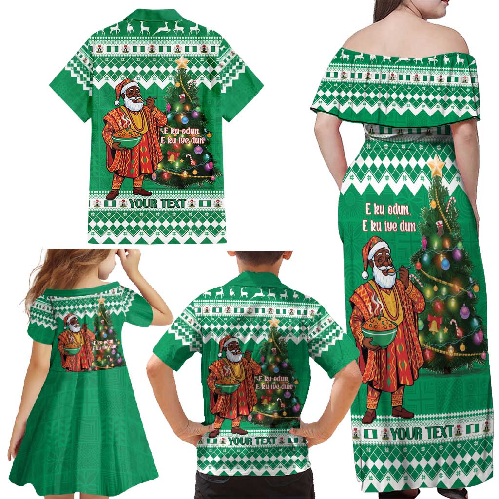 Personalized Nigeria Christmas Family Matching Off Shoulder Maxi Dress and Hawaiian Shirt Black Santa With Jollof Rice - Wonder Print Shop