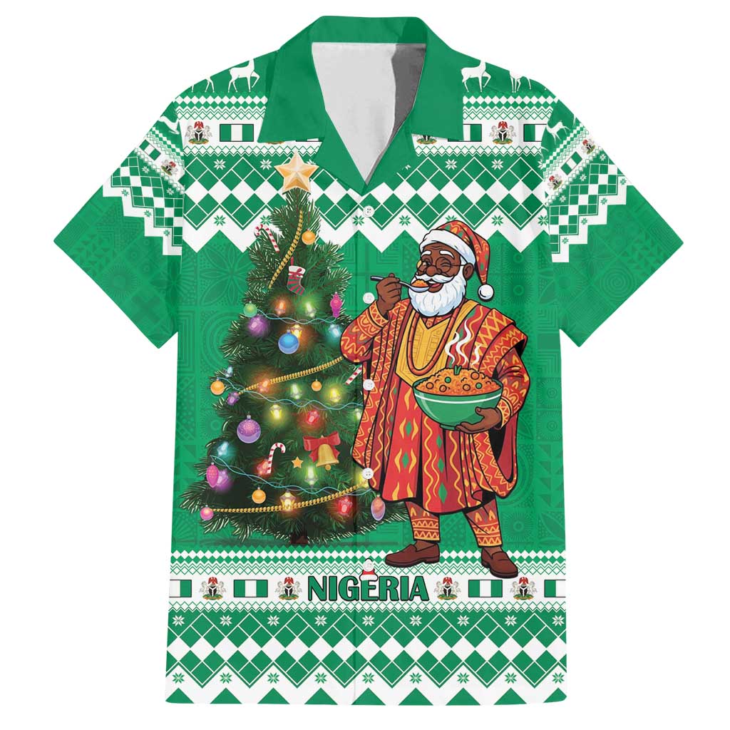 Personalized Nigeria Christmas Family Matching Off Shoulder Maxi Dress and Hawaiian Shirt Black Santa With Jollof Rice - Wonder Print Shop