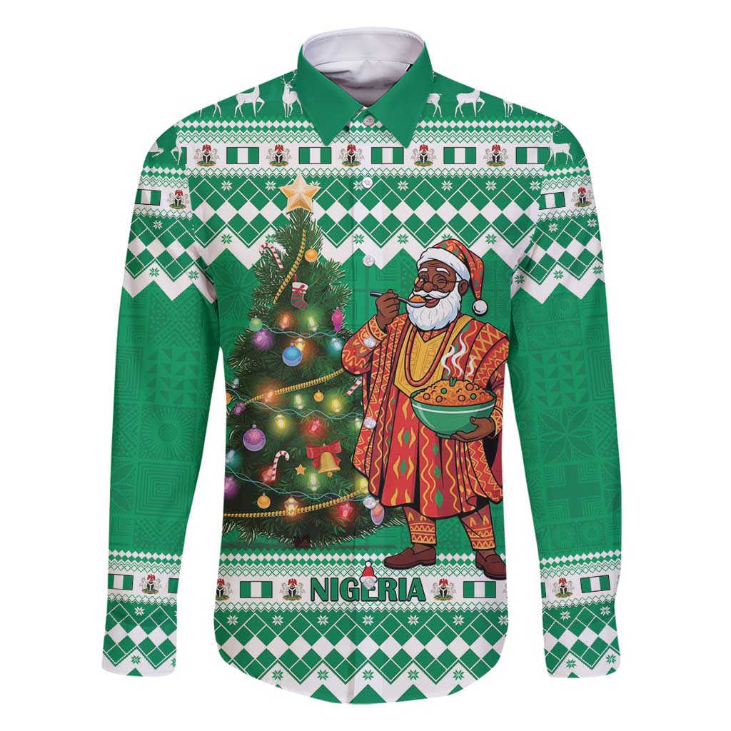 Personalized Nigeria Christmas Family Matching Off Shoulder Maxi Dress and Hawaiian Shirt Black Santa With Jollof Rice - Wonder Print Shop