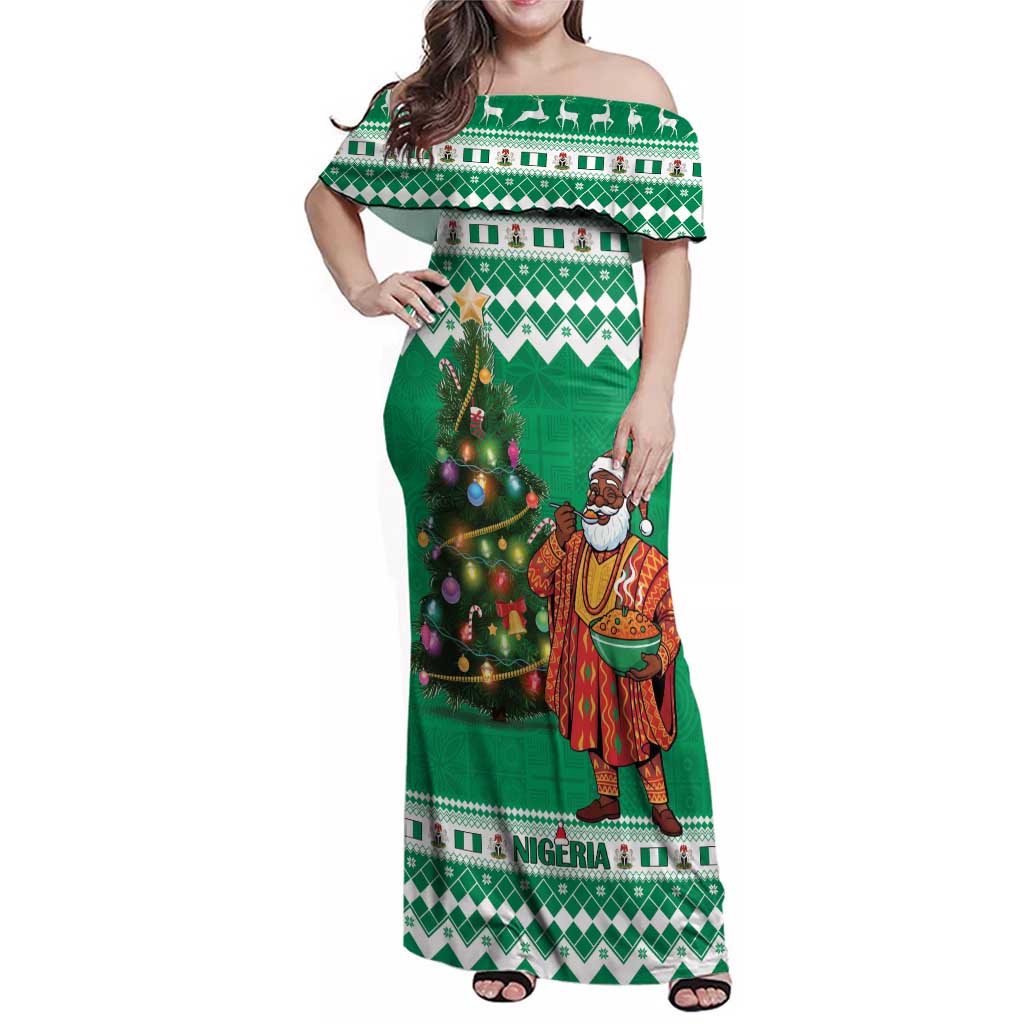 Personalized Nigeria Christmas Family Matching Off Shoulder Maxi Dress and Hawaiian Shirt Black Santa With Jollof Rice - Wonder Print Shop