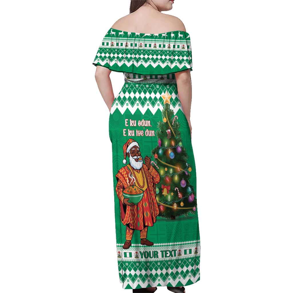 Personalized Nigeria Christmas Family Matching Off Shoulder Maxi Dress and Hawaiian Shirt Black Santa With Jollof Rice - Wonder Print Shop