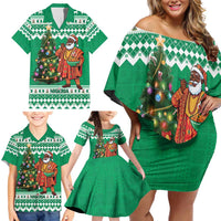 Personalized Nigeria Christmas Family Matching Off Shoulder Short Dress and Hawaiian Shirt Black Santa With Jollof Rice - Wonder Print Shop